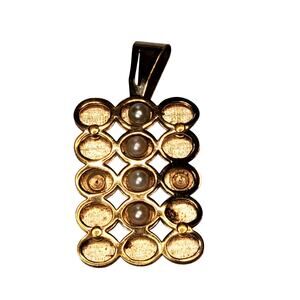 Gold Tone Pendant Faux Pearl Accent Chunky 2.5"